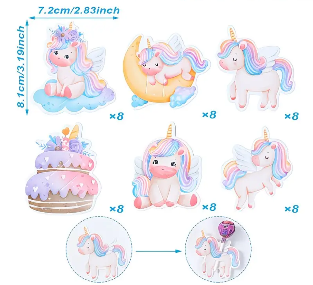 Unicorn lolly kaartje. 5 stuks