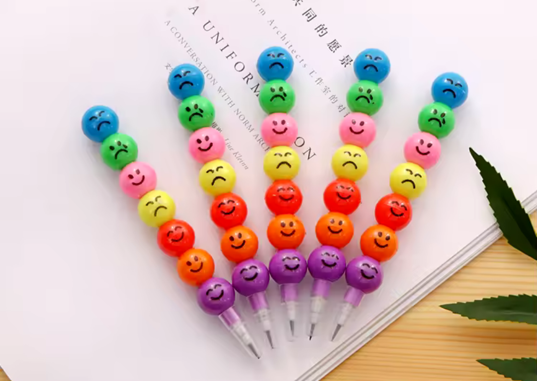 Potlood gekleurde smileys. 5 stuks