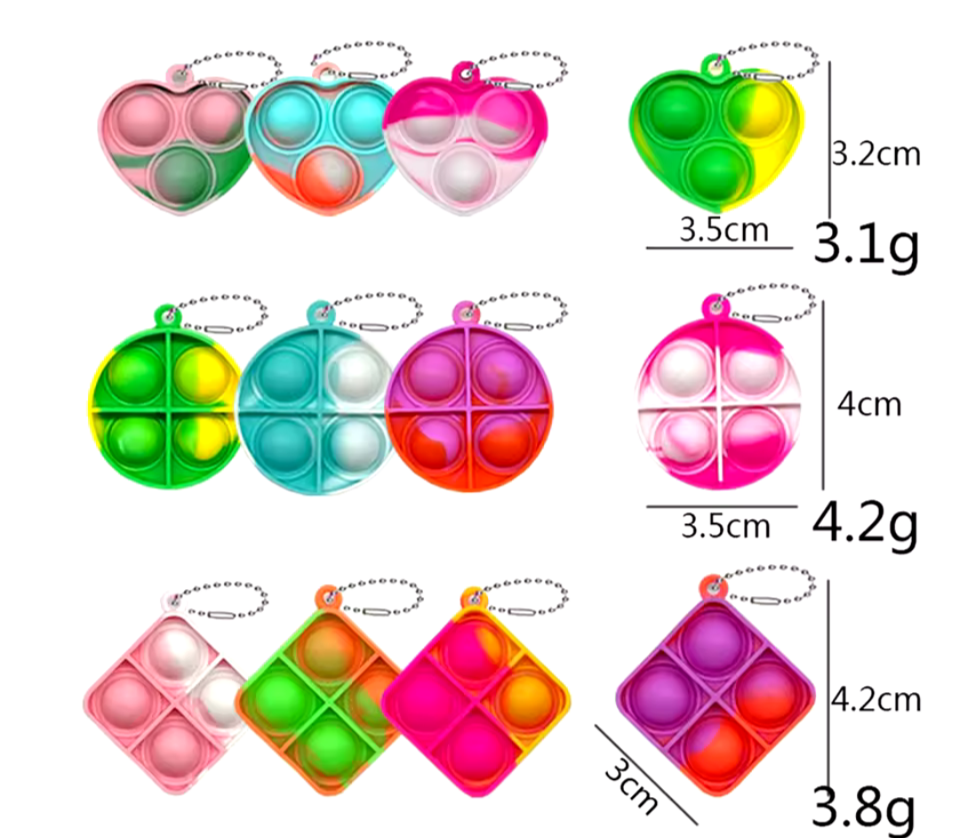 Mini pop-it sleutelhanger. 5 stuks