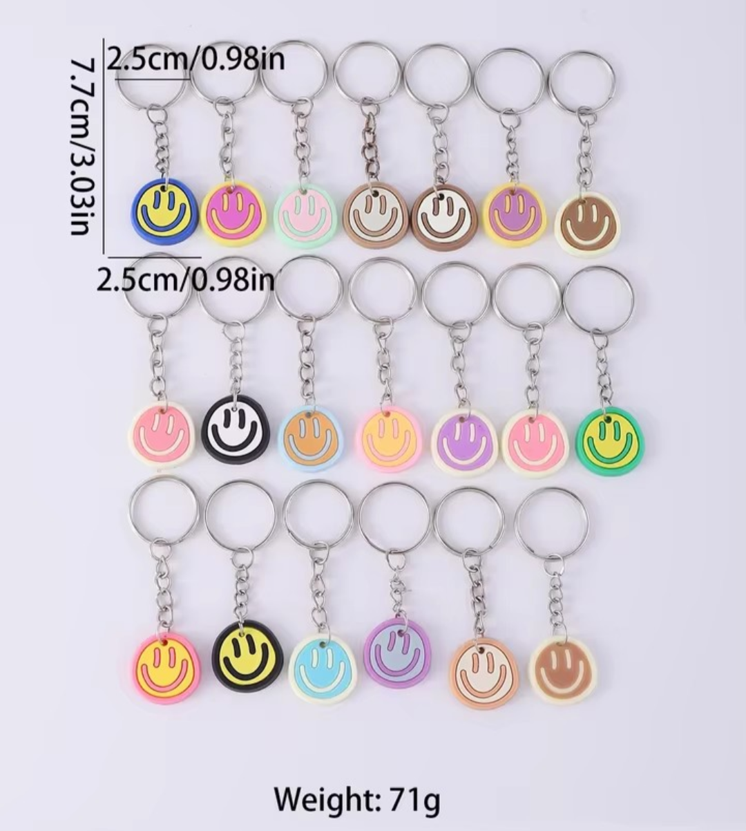 Sleutelhanger smiley. 5 stuks